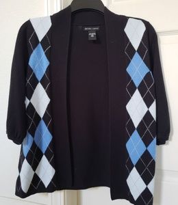 New York & Company Blue/Black Argyle Cardigan
